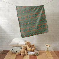 Southwestern Copper Teal Geometric Pattern Baby Blanket