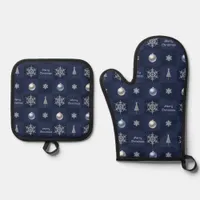 Festive Christmas Snowflakes, Ornaments and Trees Oven Mitt & Pot Holder Set