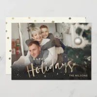 Mod Typography Rose Gold Personalized Photo Holiday Card