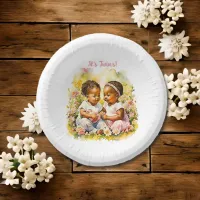 Baby Girl Twins of Color Baby Shower Paper Bowls