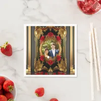 Golden frame with red roses, gothic style photo napkins