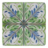 Painted Floral Tile Pat#14 Blue Green ID1078 Trivet