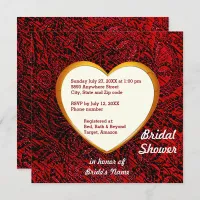 Gold Heart & Red Fabric Bridal Shower Invitation