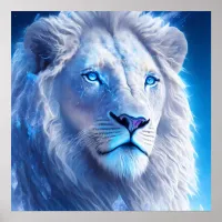 Beautiful White Mystical Lion with Blue Eyes   Poster