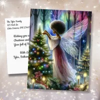 Pretty Fairy Decorating the Christmas Tree  Holiday Postcard