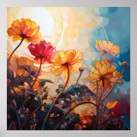 Flowers in the Morning Sun watercolor painting Poster