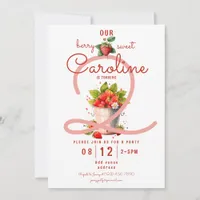 Berry Sweet Strawbery Baby Girl Birthday Party Invitation