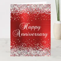 Silver Glitter Red Happy Anniversary Card