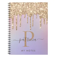 Glam Gold Glitter Drips Elegant Monogram Notebook