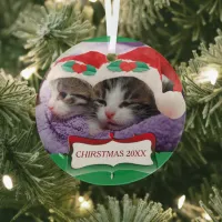 Kittens in Santa Hats Christmas 20XX Glass Ornament