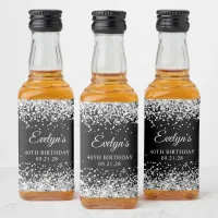 Silver Glitter Black 40th Birthday Liquor Bottle Label