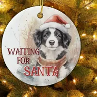 Border Collie Waiting For Santa Dog Christmas Ceramic Ornament