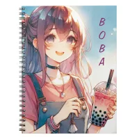 Cute Anime Girl Holding a Boba Tea Notebook