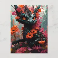 Cute Black Floral Dragon Postcard