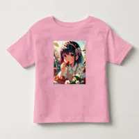 Cute Anime Girl Eating Strawberries | Summer Day Toddler T-shirt