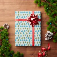 Blue and Green Christmas Trees Wrapping Paper