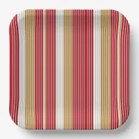 Red Gold Pinstripe Christmas Pattern#28 ID1009 Paper Plates