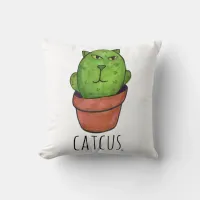 Catcus Pet Cactus Fun Cartoon Cat Mashup  Throw Pillow