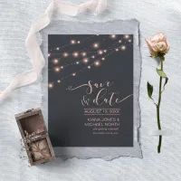 Modern String Lights Save the Date Rose Gold ID585