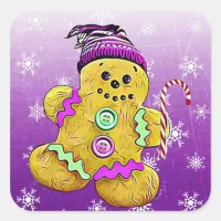 Cute Gingerbread Man Christmas Square Sticker