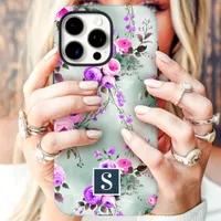 Pink and Purple Monogram Floral iPhone 16 Pro Max Case