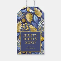 Blue Gold Christmas Merry Merry Pattern#22 ID1009 Gift Tags