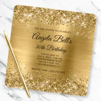 Glittery Gold Foil Fancy Monogram 30th Birthday Invitation