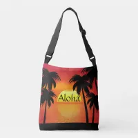 Aloha Colorful Hawaiian Palm Trees and Sunset  Crossbody Bag