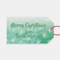 Pretty Green Snowflake Holiday Christmas Gift Tags