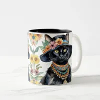  Feline with Flowers 11 oz  Two-Tone Coffee Mug