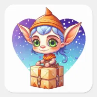 Christmas Elf with Snowy Background Square Sticker