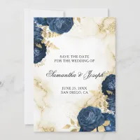 Gold and Dark Blue Vintage Floral Border Save The Date