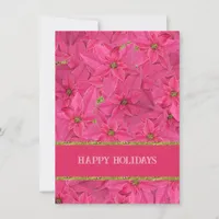 Fuchsia colored poinsettias, floral pattern custom holiday card