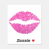 Girly Pink Faux Glitter Lipstick Kiss Sticker