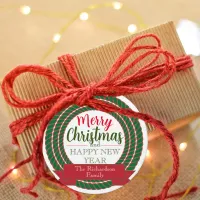 Green Wreath With Red Banner Merry Christmas  Favor Tags