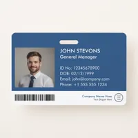 Modern Professional Blue Logo Staff ID QR Code Badge