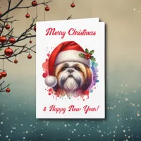 Shih Tzu Dog in Santa Hat Christmas   Card