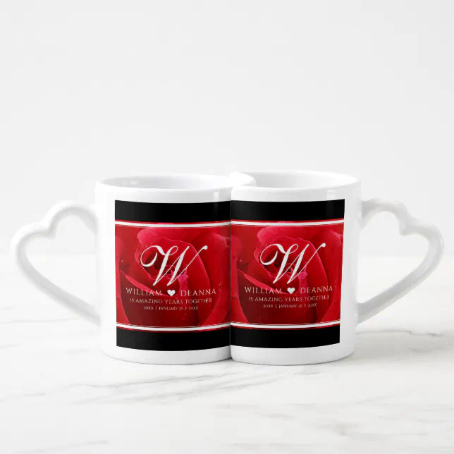 Elegant 15th 26th 36th Rose Wedding Anniversary Coffee Mug Set