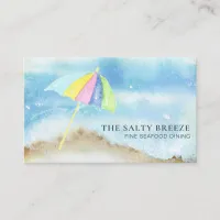 *~* QR Beach Sand Umbrella Sea Watercolor Ocean Bu Business Card