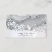 *~* Silver White Ornate QR Agate  AP66 Luxe Gray Business Card