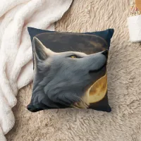 Majestic Wolf Under the Full Moon Glow Throw Pillow