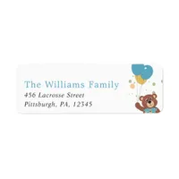 Pastel Blue Bear Cub Baby Boy Party Return Address Label