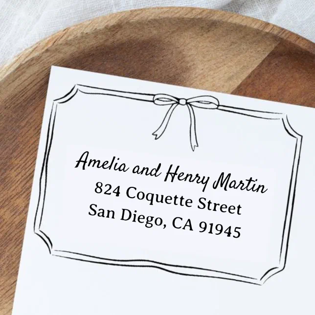 Timeless Coquette Bow Wedding Return Address Self-inking Stamp