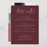 Modern Merlot Wedding Menu with Photo Back