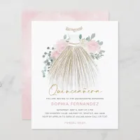 Budget Blush gold glitter Dress Quincea&#241;era Invite