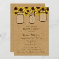 Burlap Sunflowers Mason Jars Bridal Shower Invite