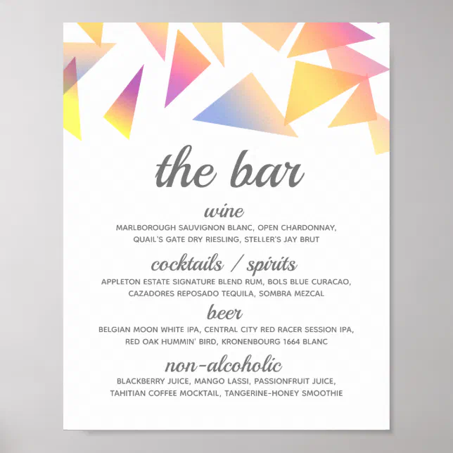 Pastel Triangle Confetti Wedding Drinks Menu Poster