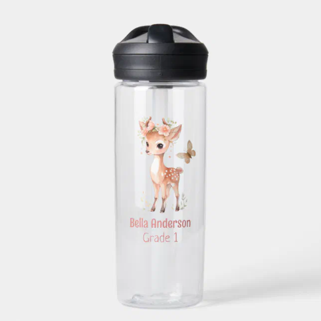 Forest Deer Animal Girl Water Bottle