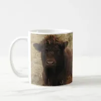 Long curly-haired brown cow coffee mug