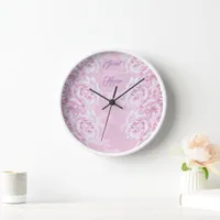 Romantic pale pink roses on pink camouflage  clock